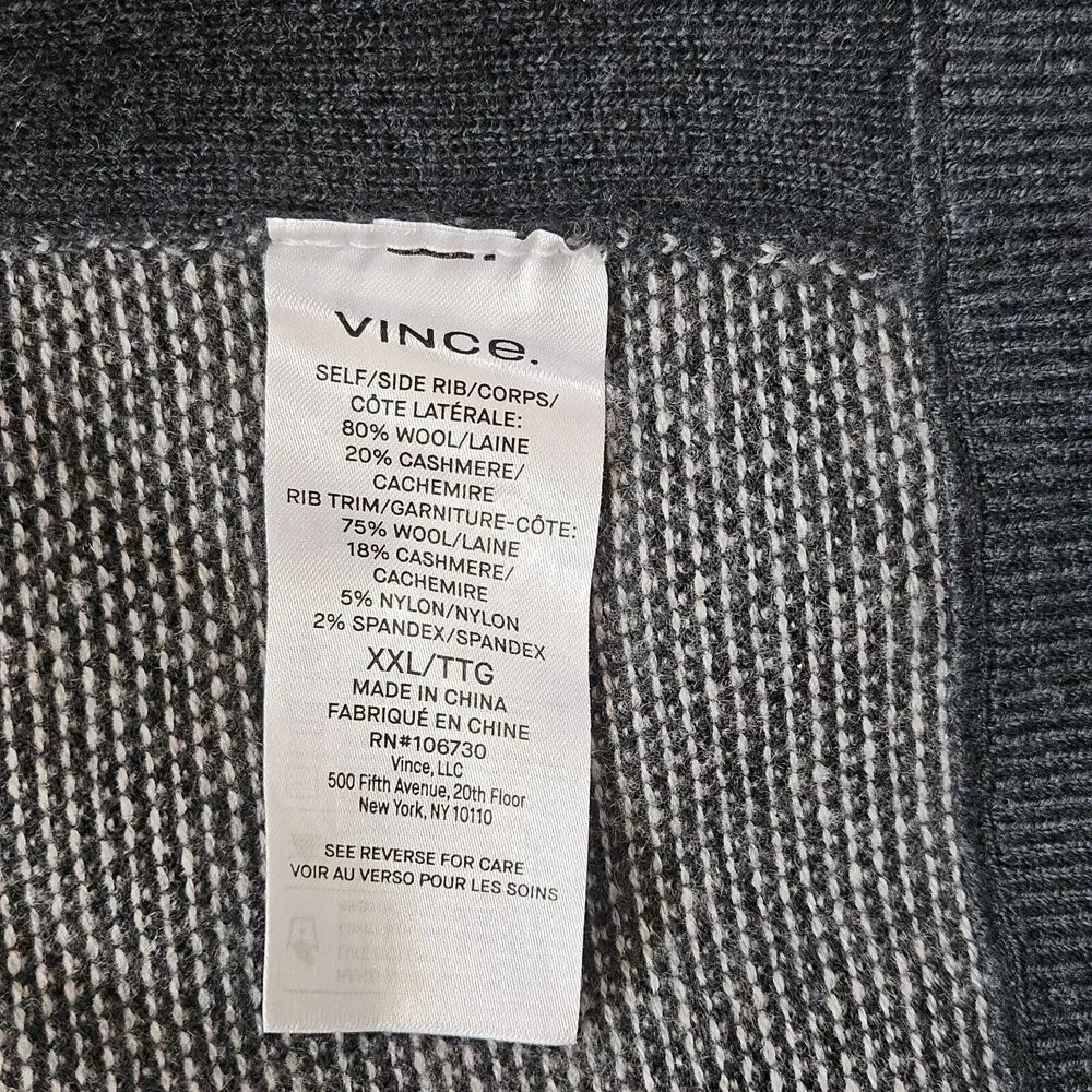 Vince Sweater Mens XXL Gray Bridseye Ribbed Cashmere Wool Crew Neck Pullover‎